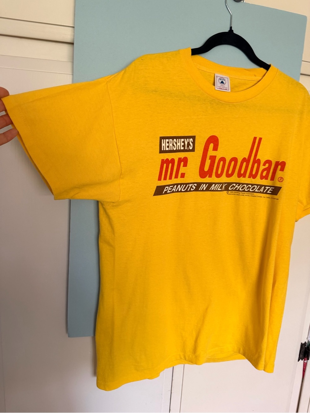 Vintage single stitch Yellow Mr. Goodbar Graphic Tee with Red and Brown Print